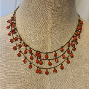 Anne Klein Bezel Coral Stone Gold Chain Triple Layered Necklace Double-Sided